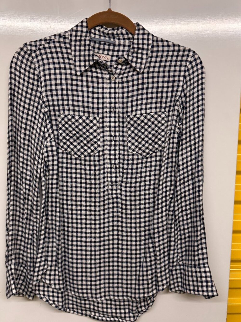 Merona Black & White Gingham Gingham Popover Button Down Shirt - Size XS